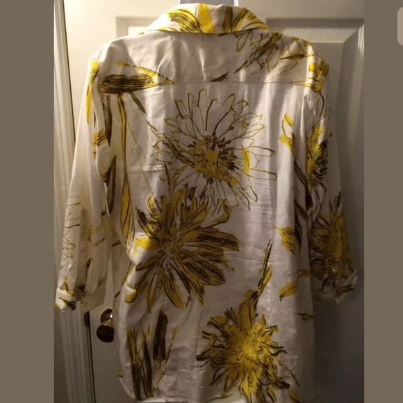 PAPERWHITE by Hinson Wu Blouse Yellow White Floral Button Down Top Nordstrom - Picture 6 of 7